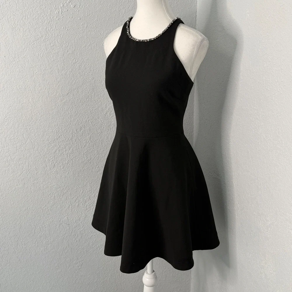 Elizabeth and James Black Embellished Crystal Racerback Fit and Flare Dress 4
